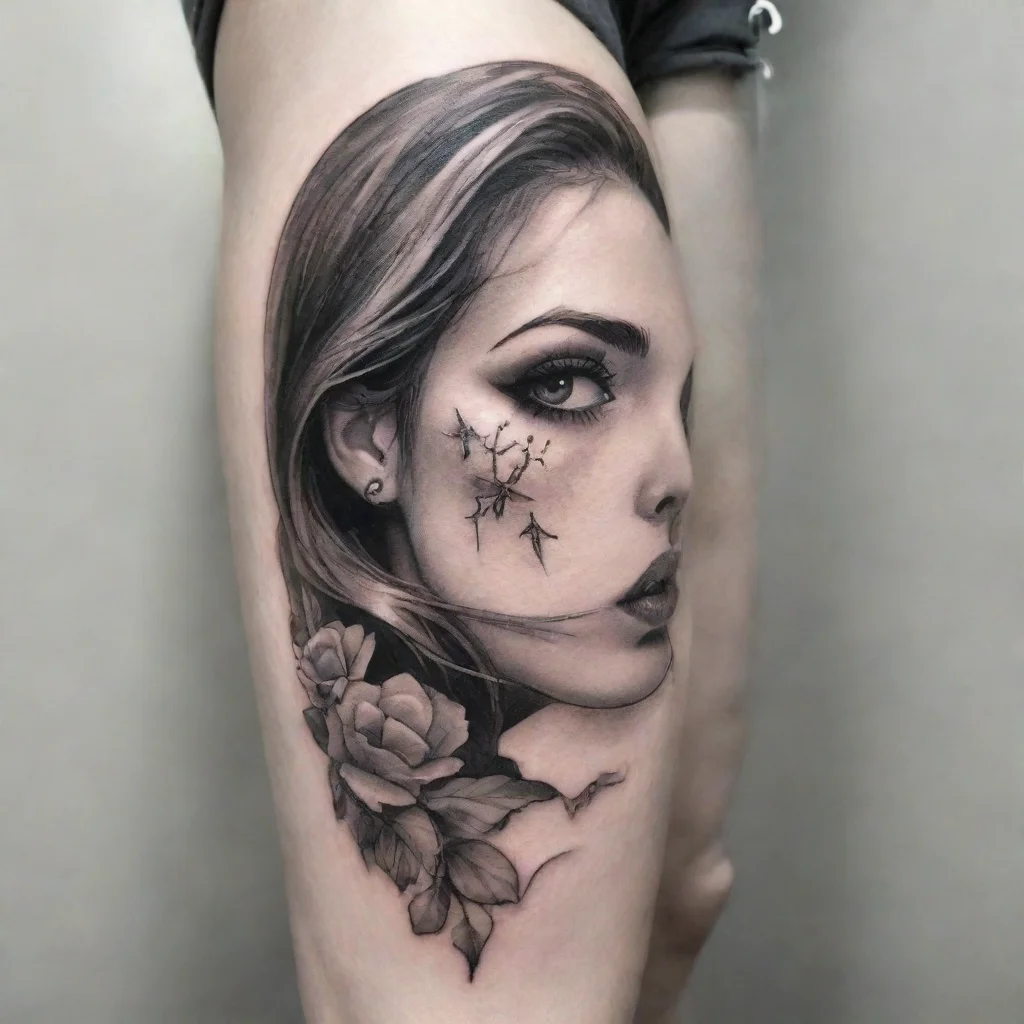 ai amazing i kissed a girl fine line black and white tattoo awesome portrait 2