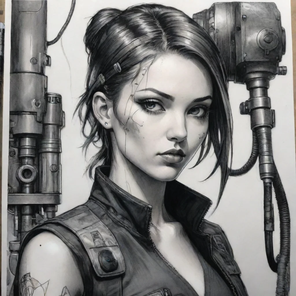 ai amazing illust cyberpunk detail drawing girl mechanic ink awesome portrait 2
