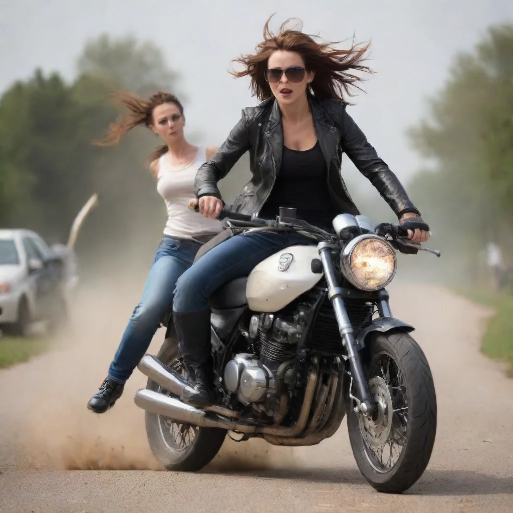ai amazing image of a biker on a gs 1250 motorcycle riding behind a woman on the ground with a baseball bat running after t