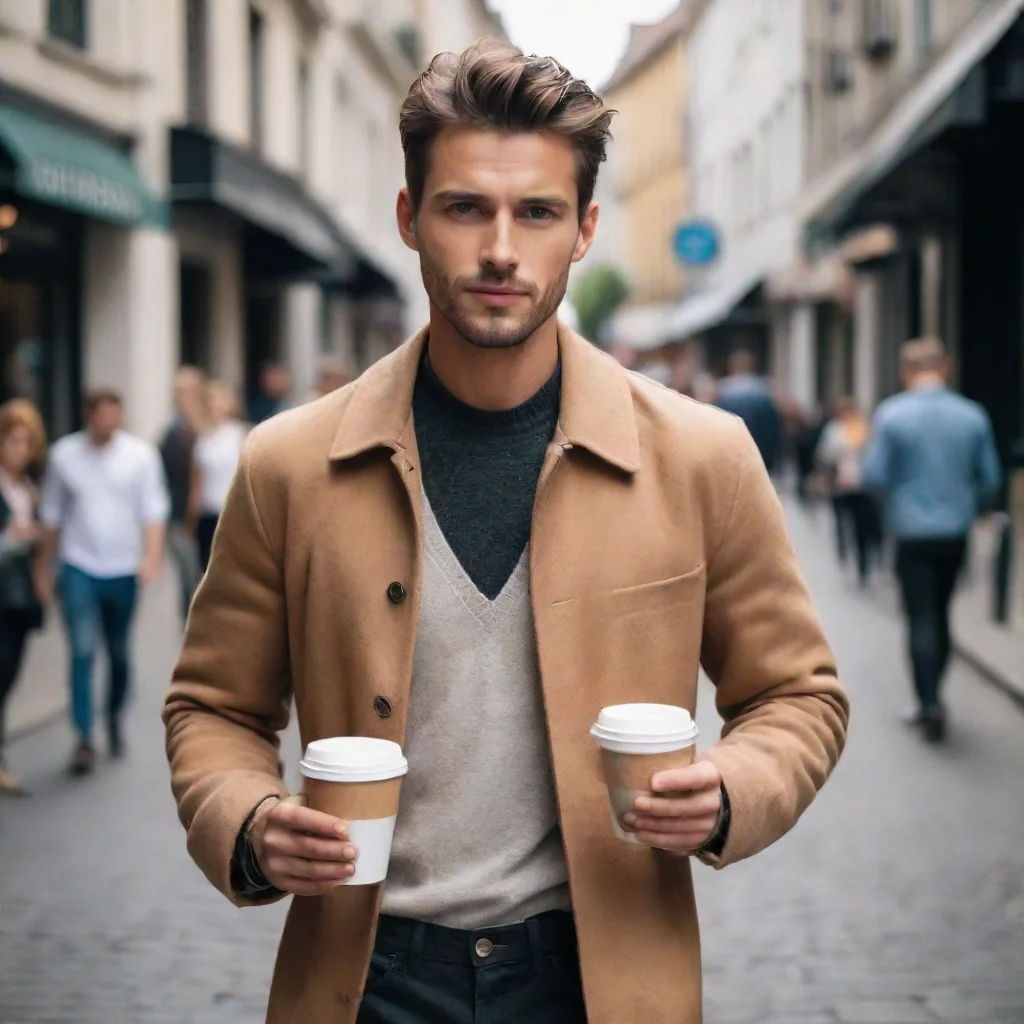 ai amazing image of male model walking in the streetwith a street stylecinematic holding a coffee awesome portrait 2
