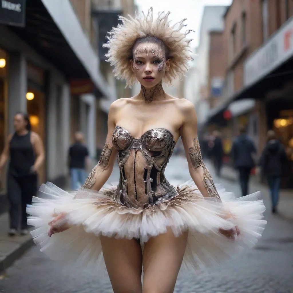  amazing imagine realism realistic hyper realistic cyborg girl street dance burlesque lithe mycelium tutu mycelium gills 