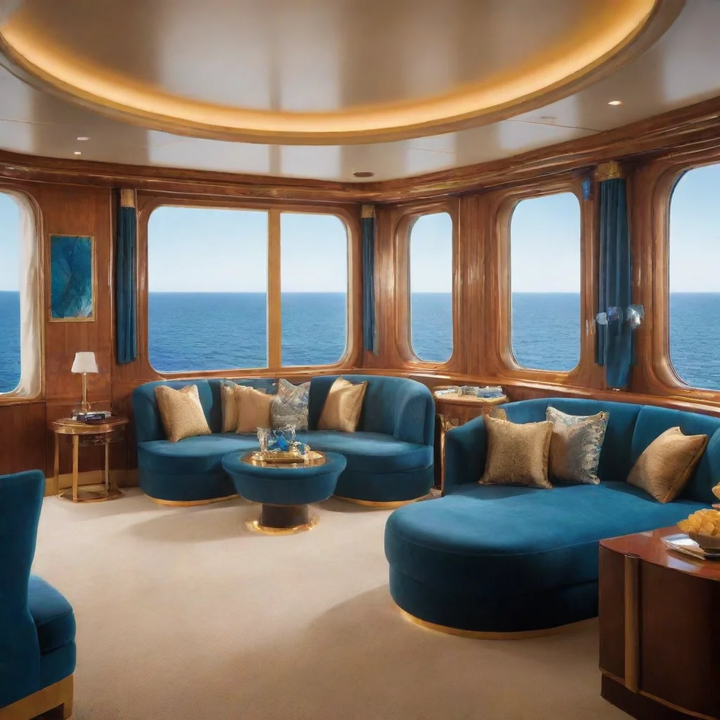 ai amazing immerse in a room aboard an ocean linerwhere opulence meets the seagolden hues bathe the interiorilluminated by 