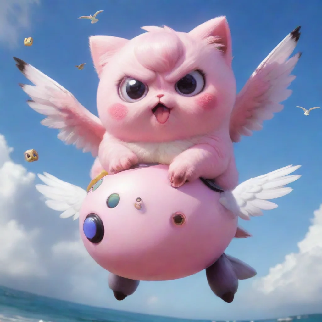 ai amazing jigglypuff riding a seagull with a gamecube controller awesome portrait 2 tall