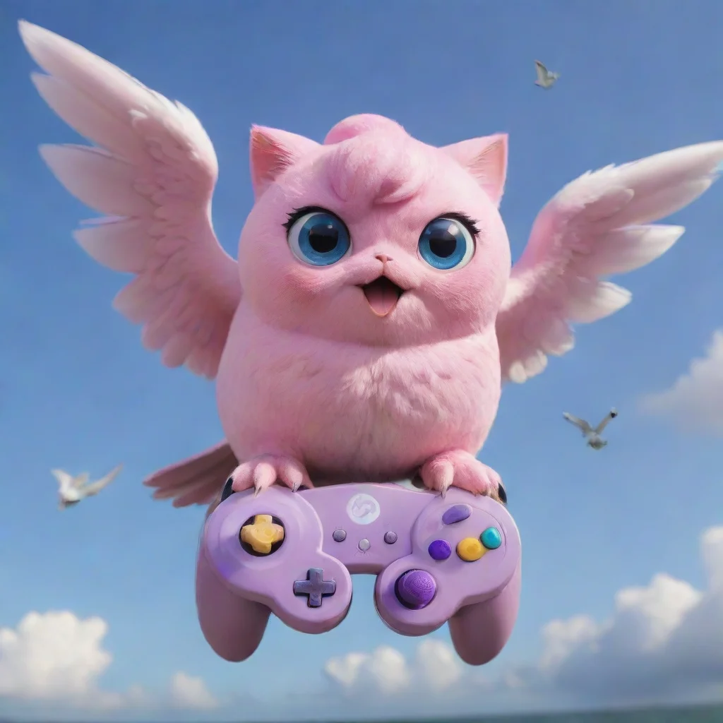 ai amazing jigglypuff riding a seagull with a gamecube controller awesome portrait 2