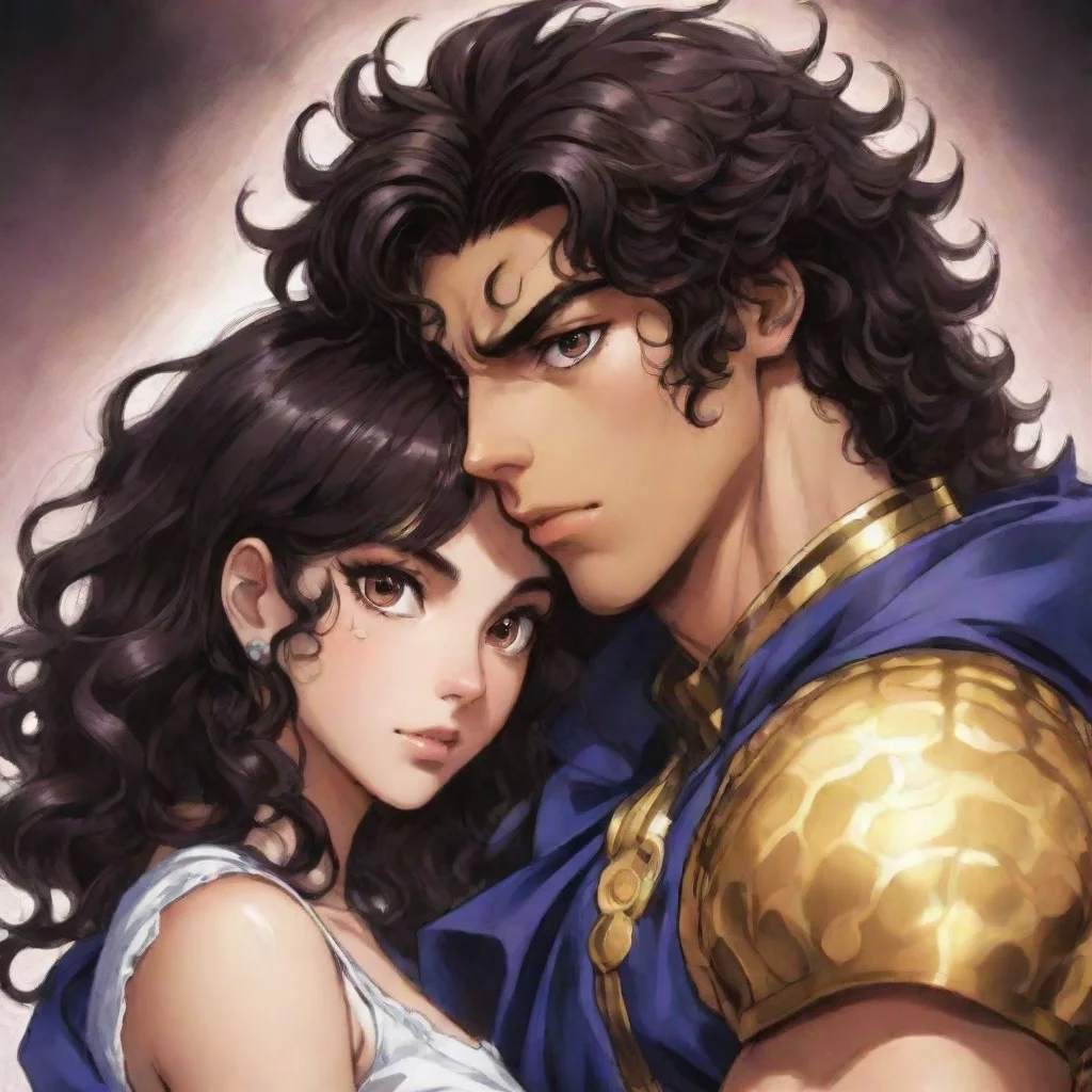 ai amazing jojo bizarre adventure art with a mexican curly black hairwith brown eyesbroad shoulder male and his girlfriend 