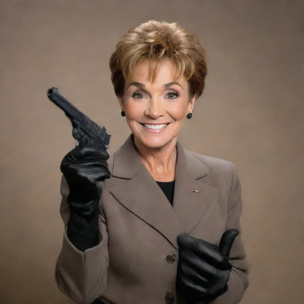 ai amazing judge judy smiling with black gloves and gunawesome portrait 2