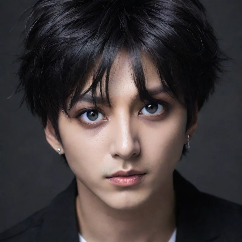 ai amazing jungkook habiller an noir avec les cheveux noir avec les yeux de vampire dans une for tawesome portrait 2