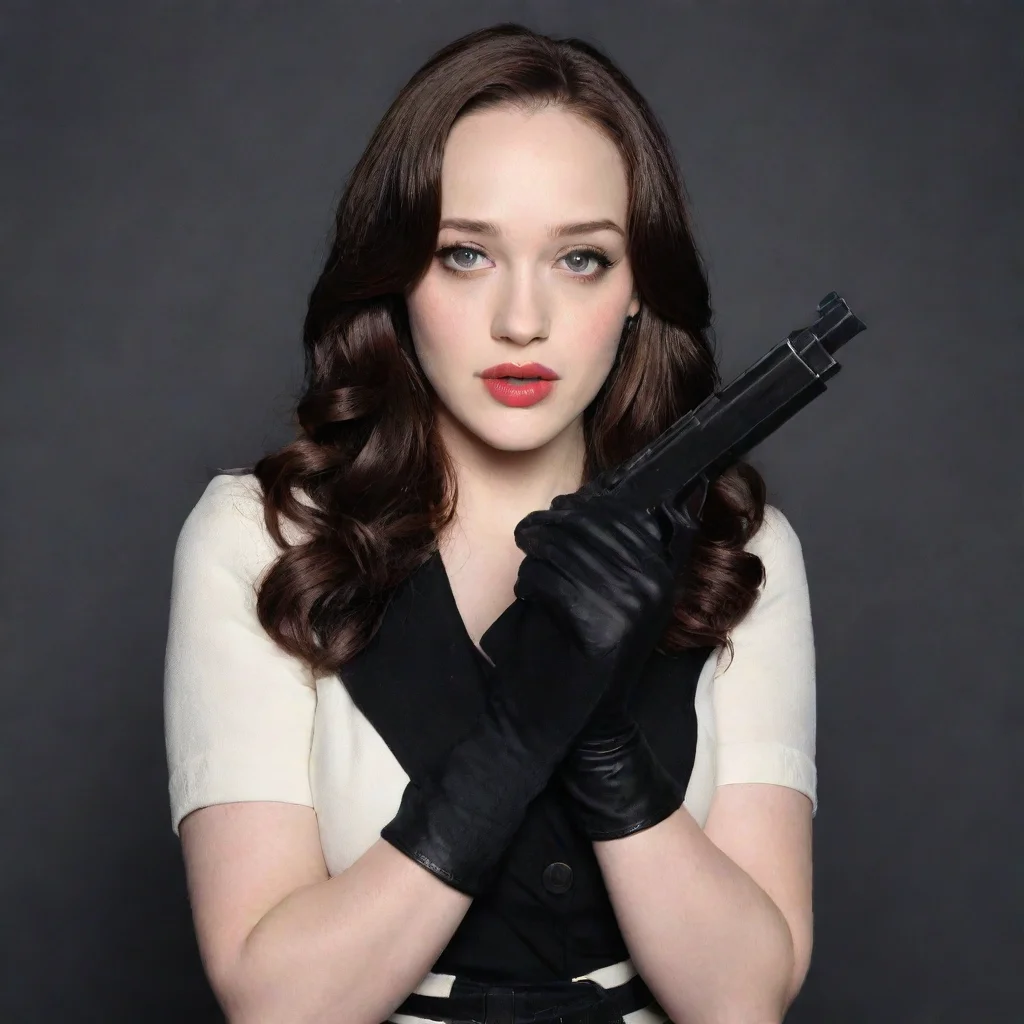 ai amazing kat dennings as max black from 2 broke girls from smiling with black gloves and gunawesome portrait 2