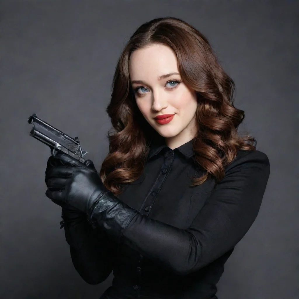 amazing kat dennings smiling with black gloves and gun awesome portrait 2