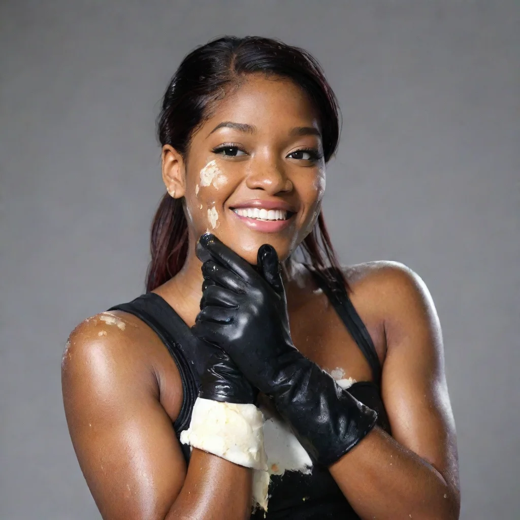 ai amazing keke palmersmiling with black gloves and gun and mayonnaise splattered everywhere awesome portrait 2