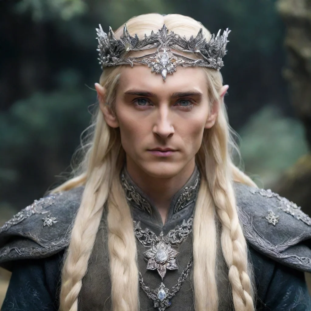 amazing king thranduil with blond hair and braids wearing silver flower serpentine sindarin elvish circlet encrusted wit