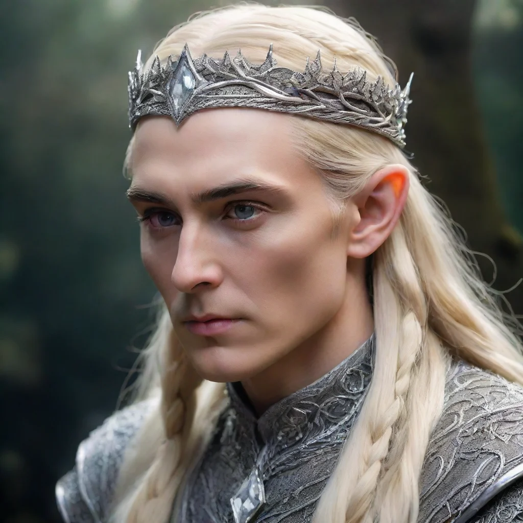 amazing king thranduil with blond hair and braids wearing silver serpentine nandorin elvish circlet encrusted with diamo