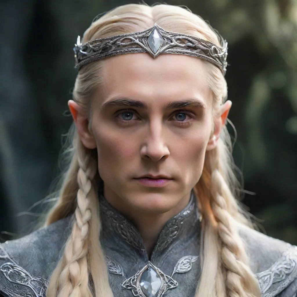  amazing king thranduil with blond hair and braids wearing silver twisted serpentine elvish circlet with large center dia