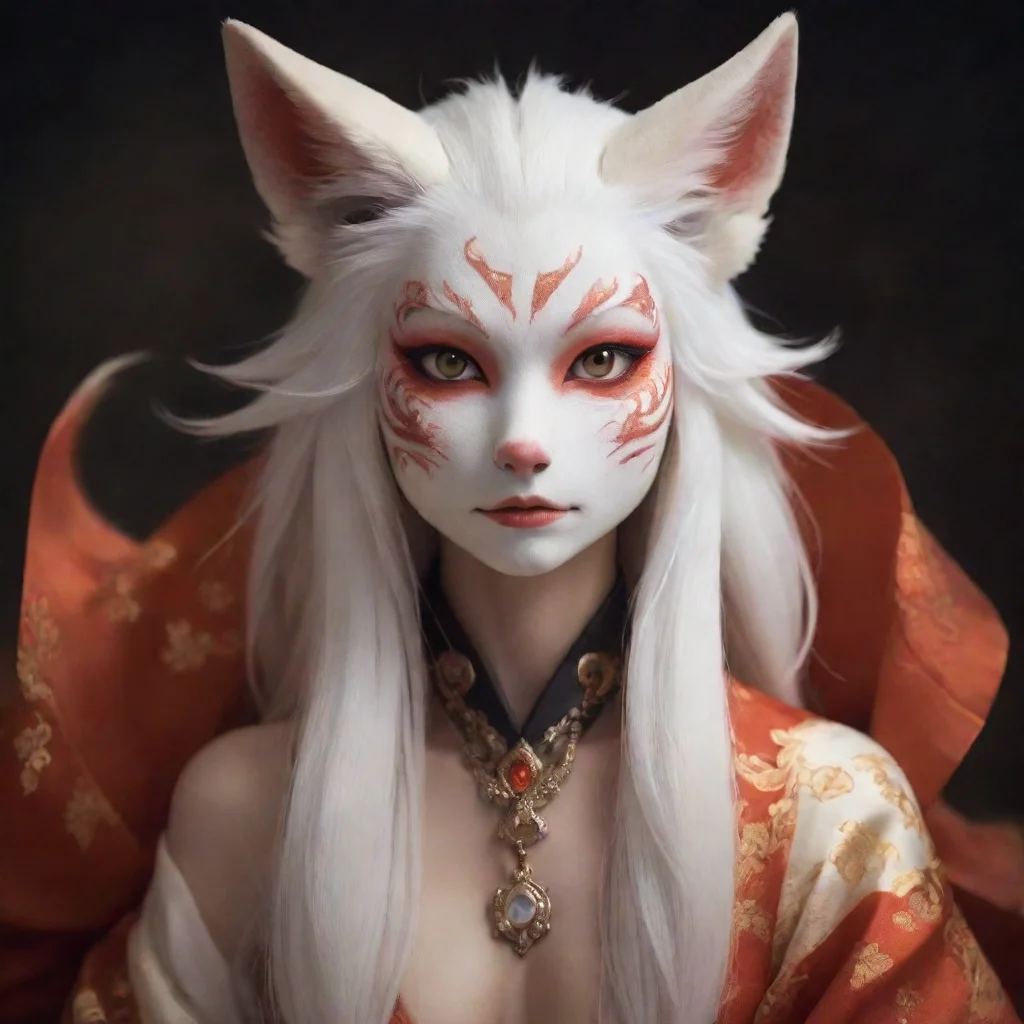 ai amazing kitsune fox demon in half human form awesome portrait 2