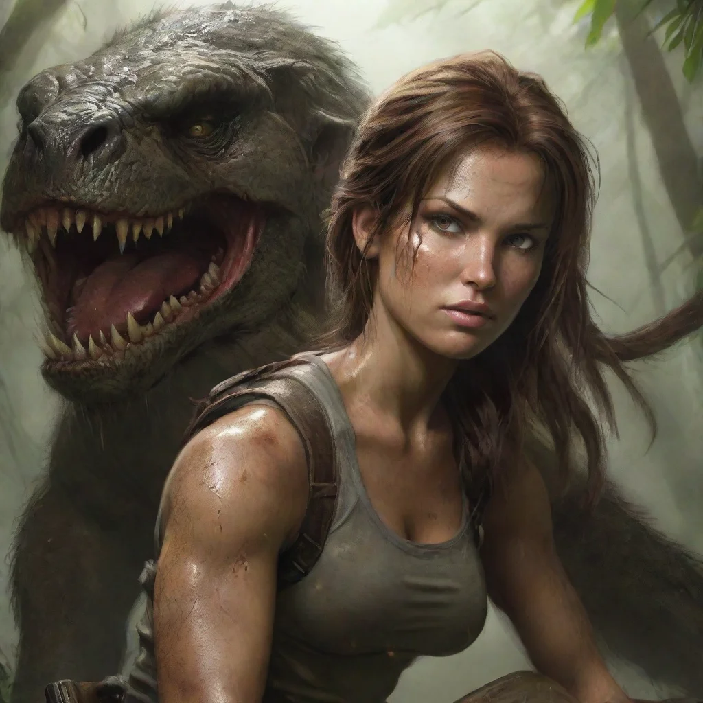 ai amazing lara croft carried by monster awesome portrait 2