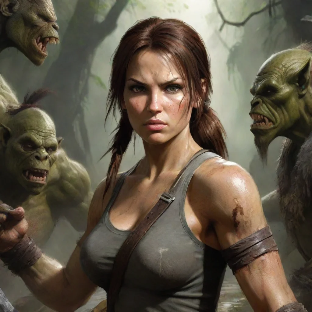 ai amazing lara croft fights with orcs awesome portrait 2