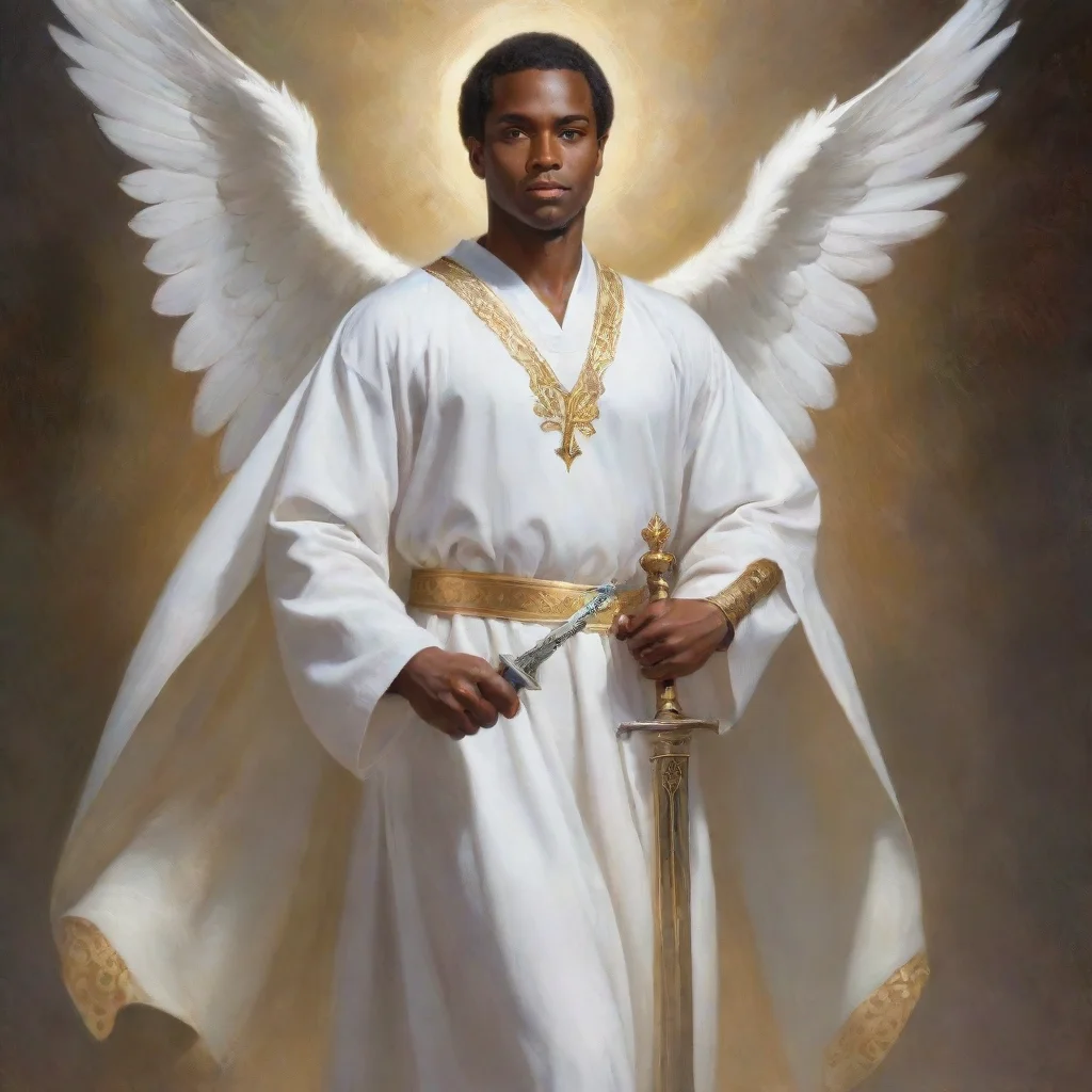 ai amazing latter day saint christian angel black man carrying a sword wearing a white robeawesome portrait 2