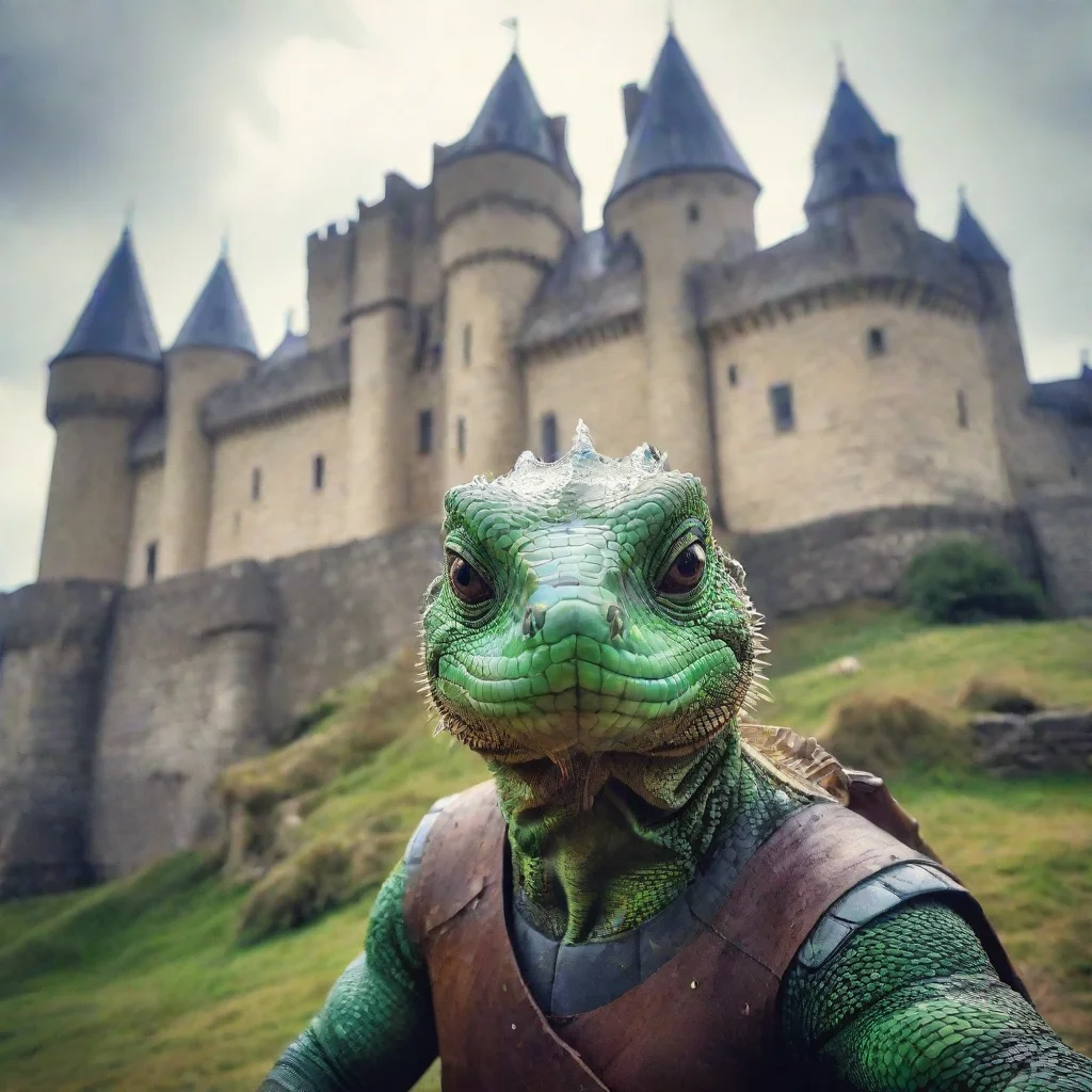 ai amazing lizard warrior selfie with castle amazing awesome portrait 2