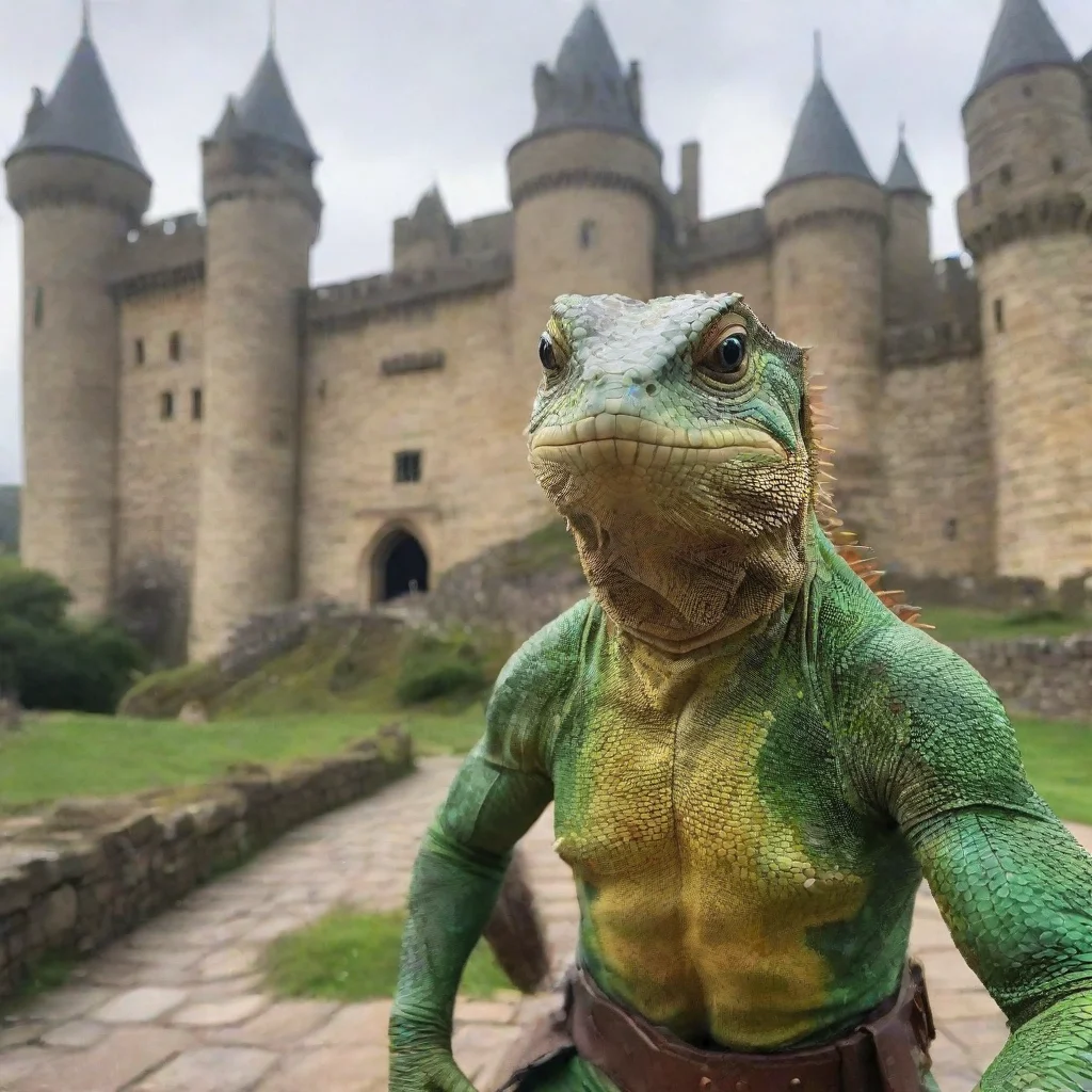 ai amazing lizard warrior selfie with castle good looking trending fantastic 1