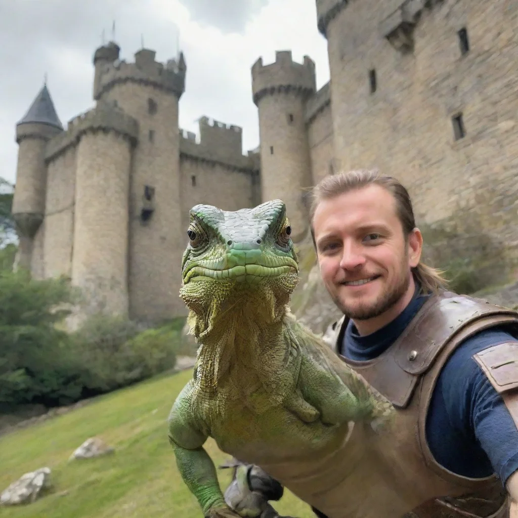 ai amazing lizard warrior selfie with castle