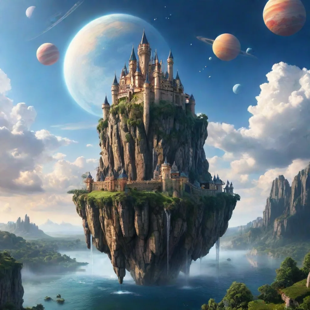  amazing logo saying stable diffusion peaceful castle in sky epic floating castle on floating cliffs with waterfalls down