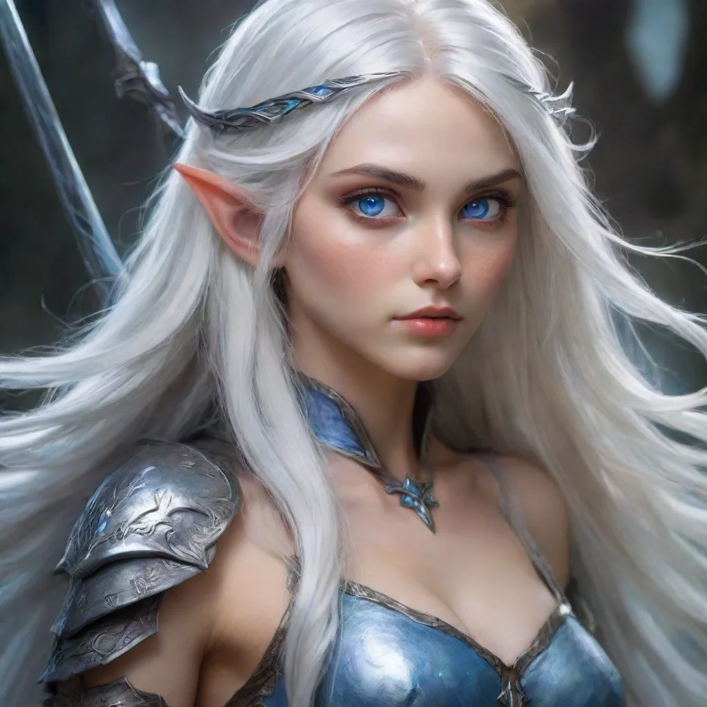 amazing long white haired elf girl with blue eyes and a glaive awesome portrait 2 tall