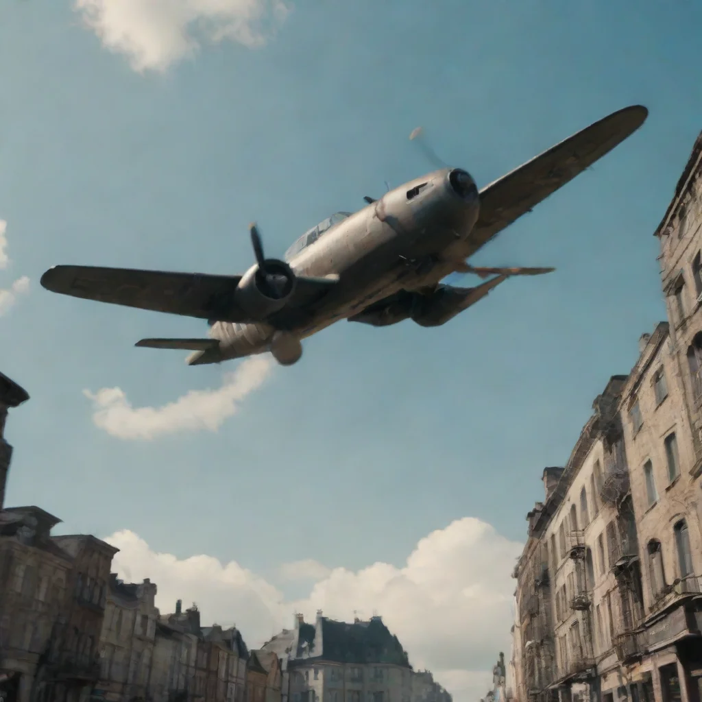  amazing low angle cinematic action scene fast paced old military airplane from steampunk flying low through a city4 dyna