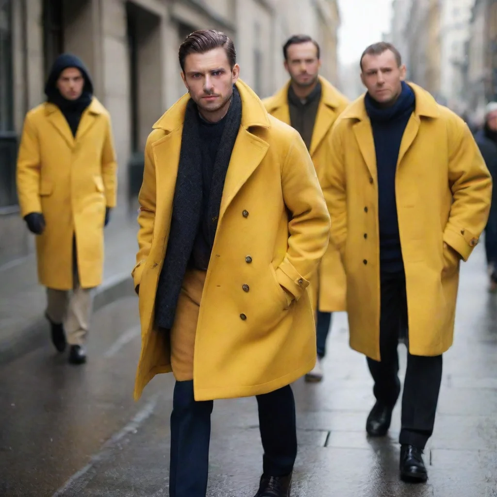  amazing low men in yellow coats awesome portrait 2