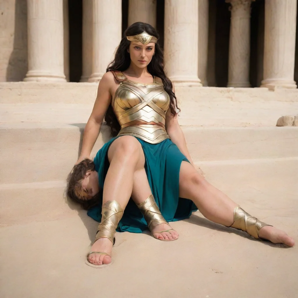 ai amazing lying on the floor in a prone positionhippolytaqueen of the amazons of themyscirais wearing ancient greek sandal