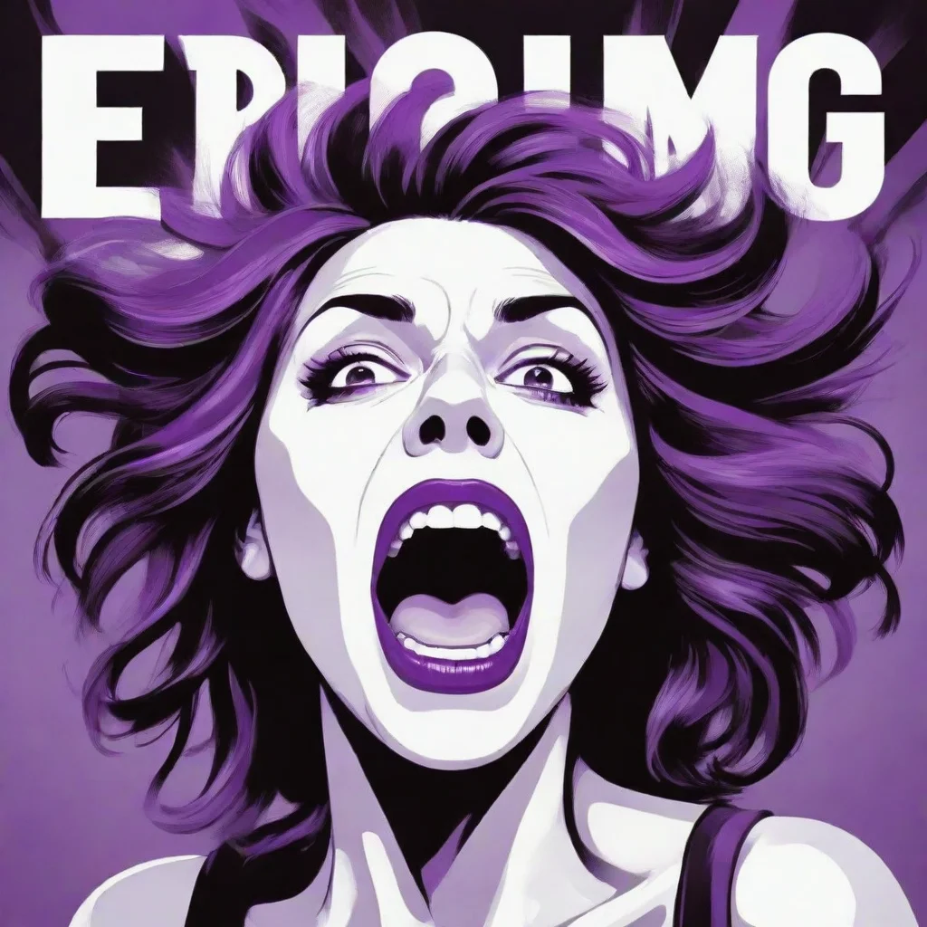  amazing magazine coverwith a 2d vector illustration of a screaming womancolors purpleblack and whiteepic awesome portrai