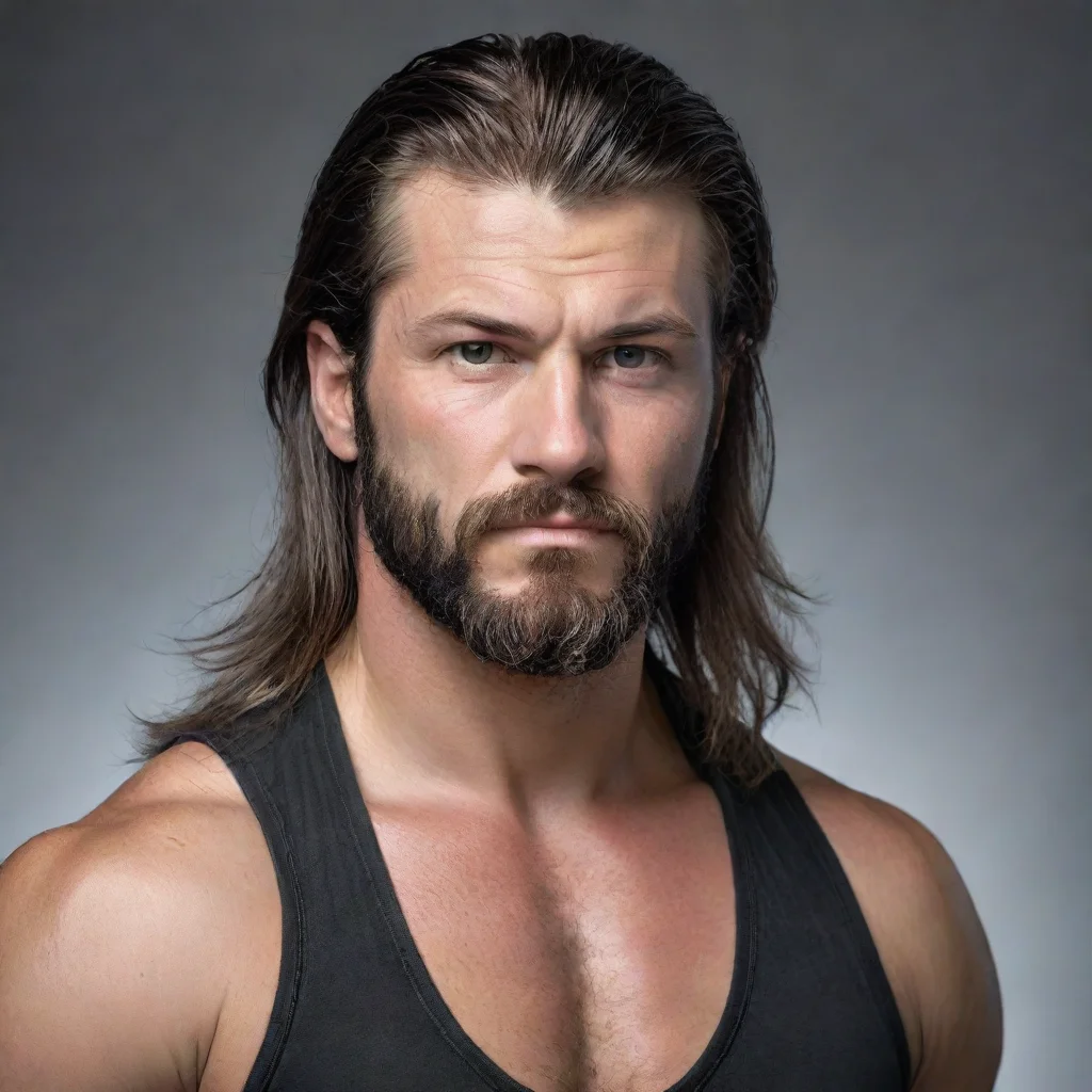 ai amazing make a light heavyweight wrestler with a low tapered faded black mullet and beard awesome portrait 2