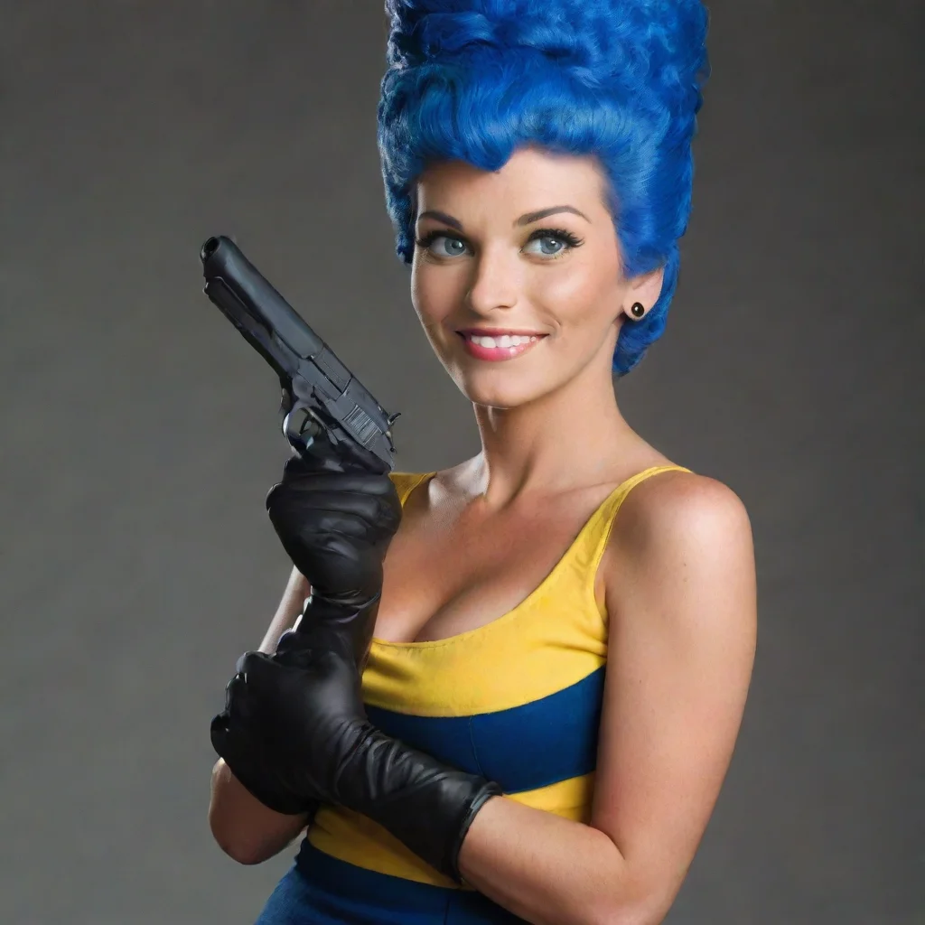 ai amazing marge simpson smiling with black gloves and gunawesome portrait 2