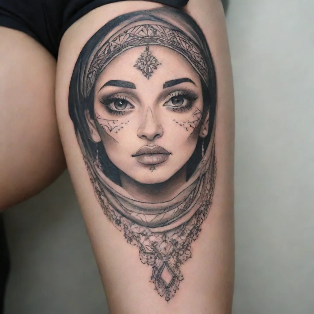 ai amazing maroccan woman fine line minimalistic tattoo awesome portrait 2