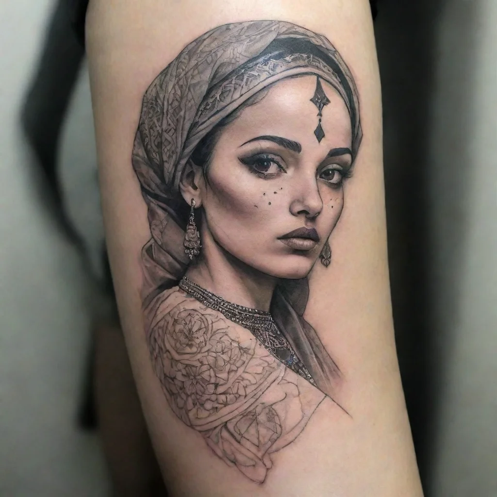 ai amazing marocco woman fine line tattoo awesome portrait 2