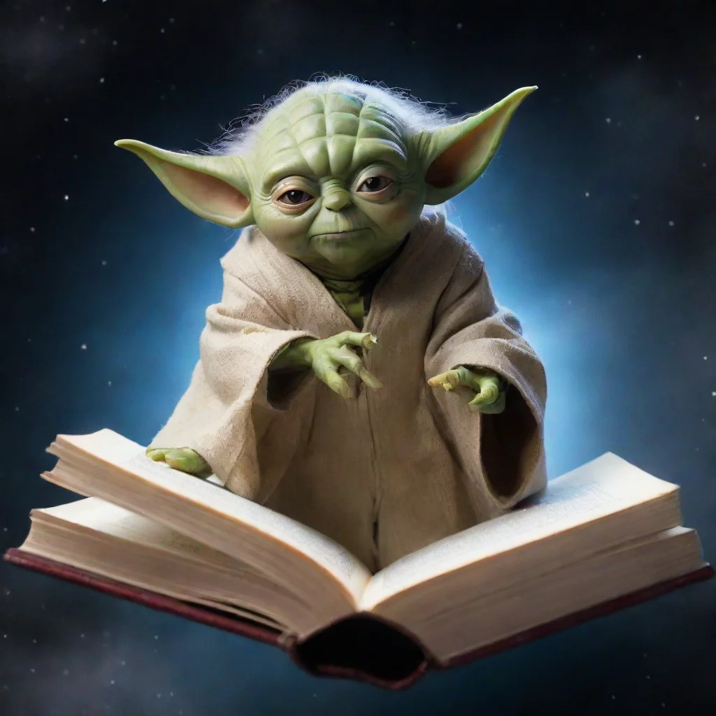ai amazing master yoda flies through space on a book awesome portrait 2