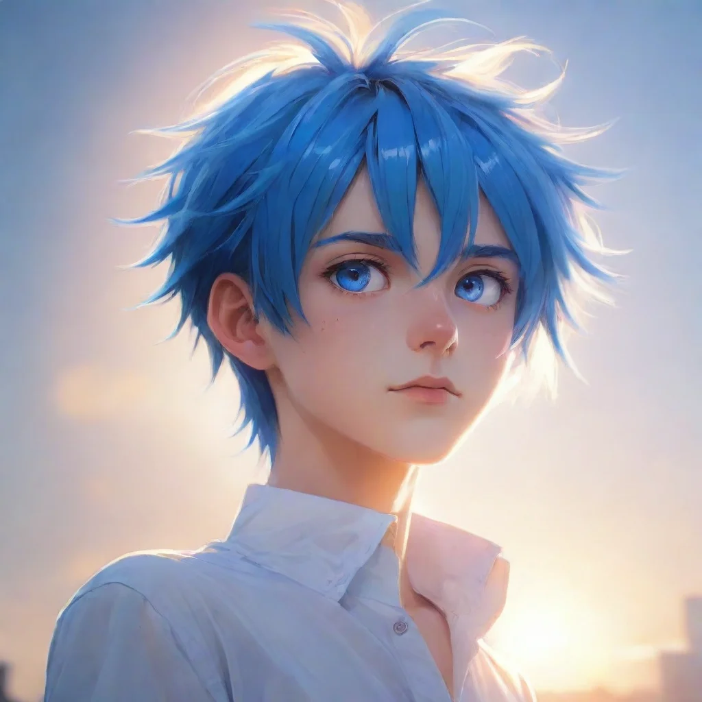 ai amazing math sunlight simple anime boy blue hair bright blue eyes awesome portrait 2 tall