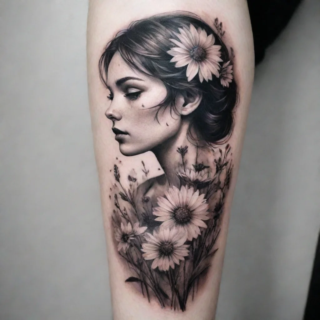  amazing meadow flowers black and white tattoo awesome portrait 2