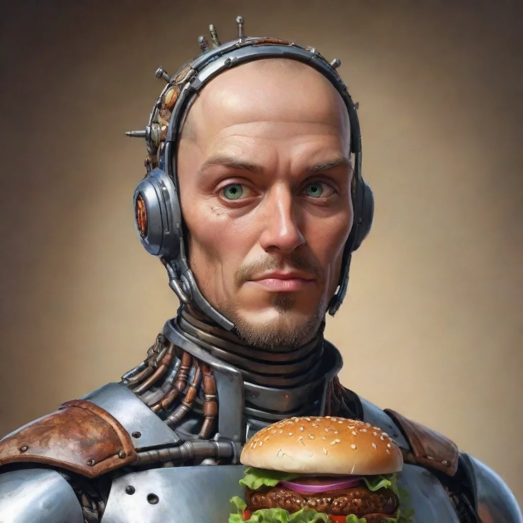 ai amazing medieval cyborg cartoon hamburger man awesome portrait 2