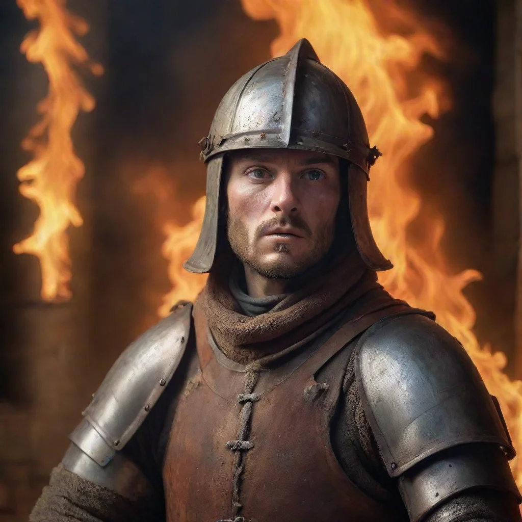 ai amazing medieval soldier in siege scared of fire awesome portrait 2