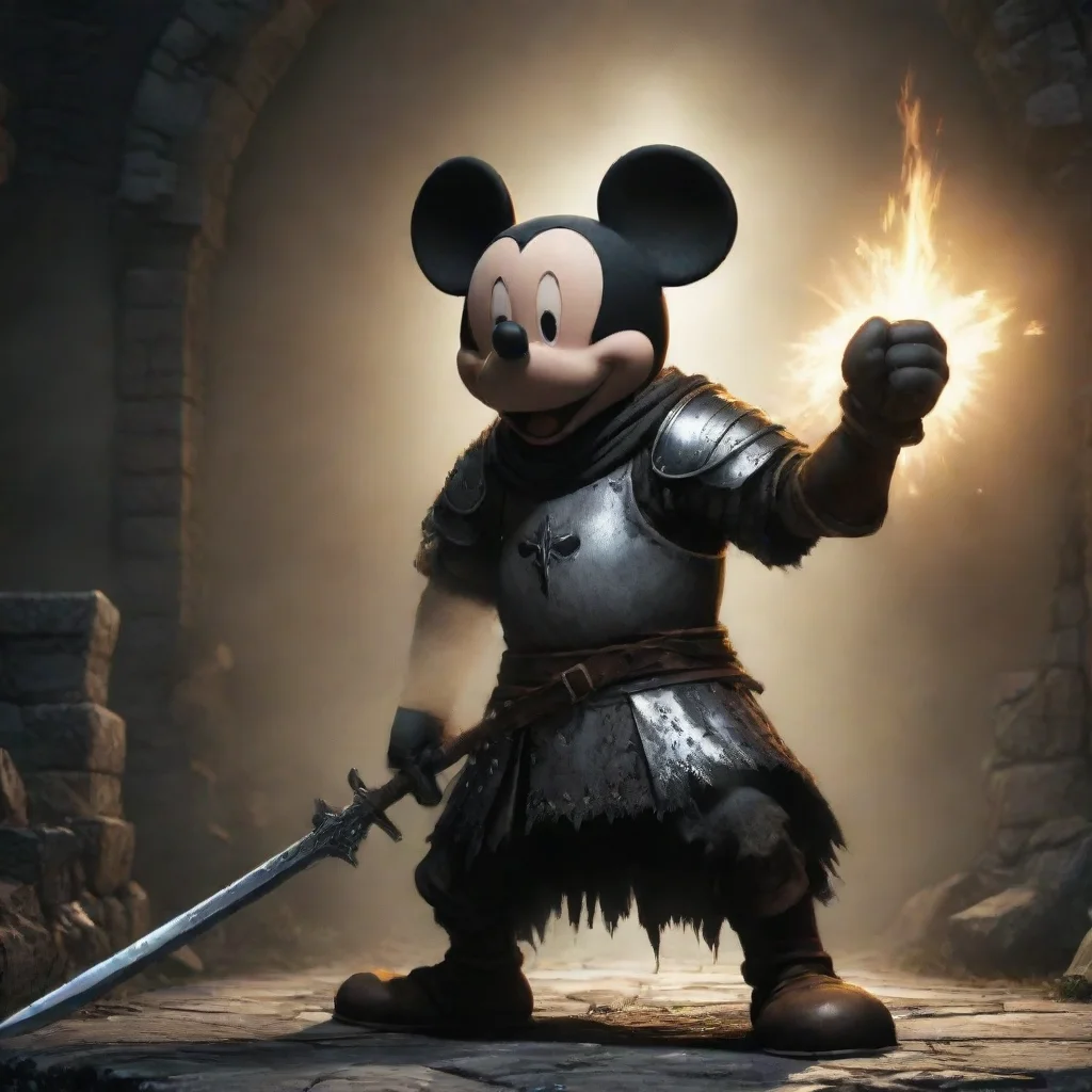 ai amazing mickey mouse fearsome epic dark souls world hd aesthetic epic strong pose warrior awesome portrait 2