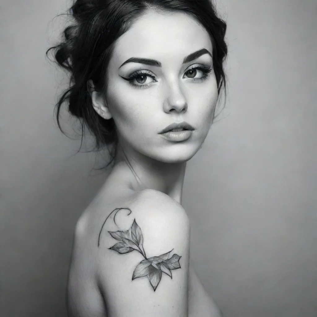 ai amazing minimalistic womanfine line black and white tattoo awesome portrait 2