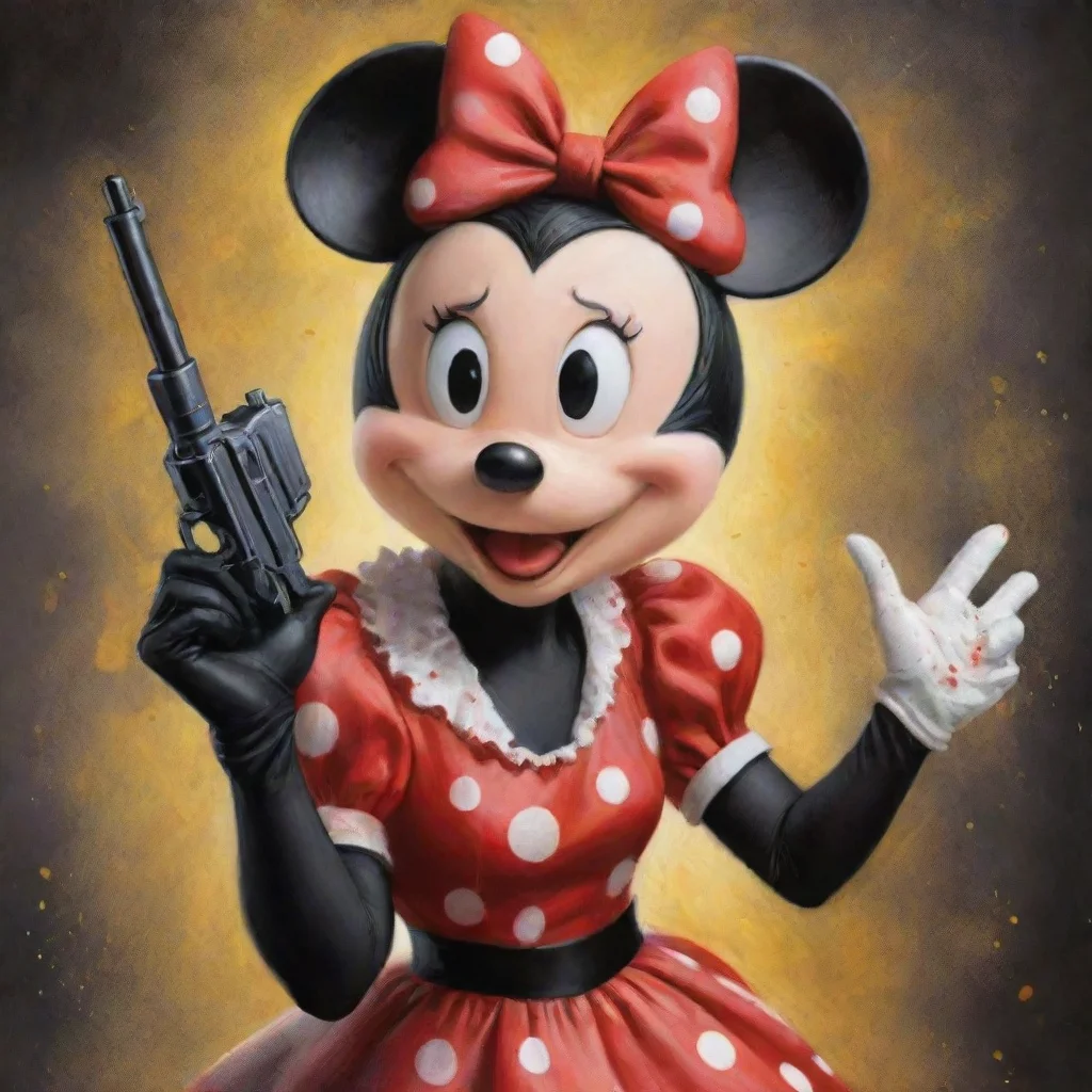 ai amazing minnie mouse from disney with black gloves and gun and mayonnaise splattered everywhere awesome portrait 2