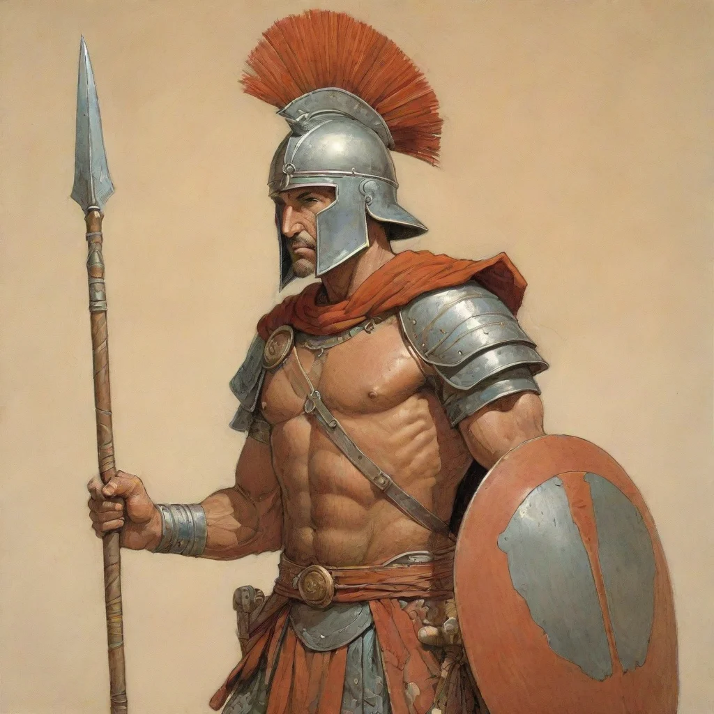  amazing moebius style illustration of a hoplite wearing a spear and shield awesome portrait 2