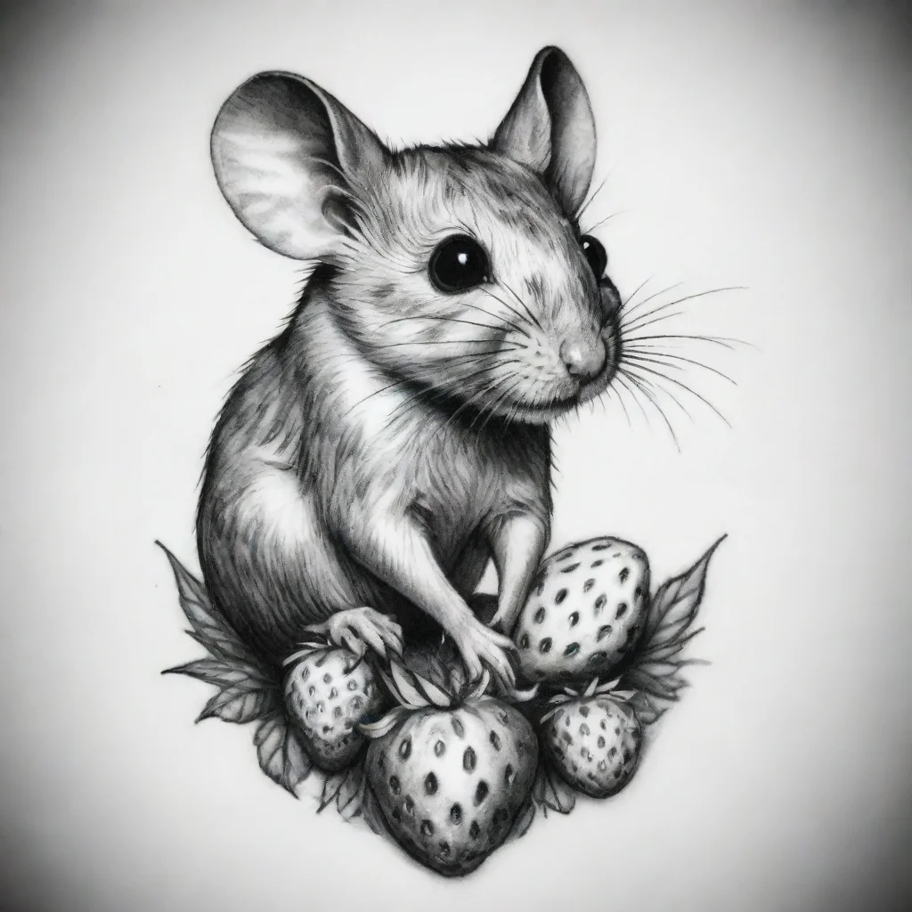 ai amazing mouse with a strawbeery tattoo fine line black and white awesome portrait 2