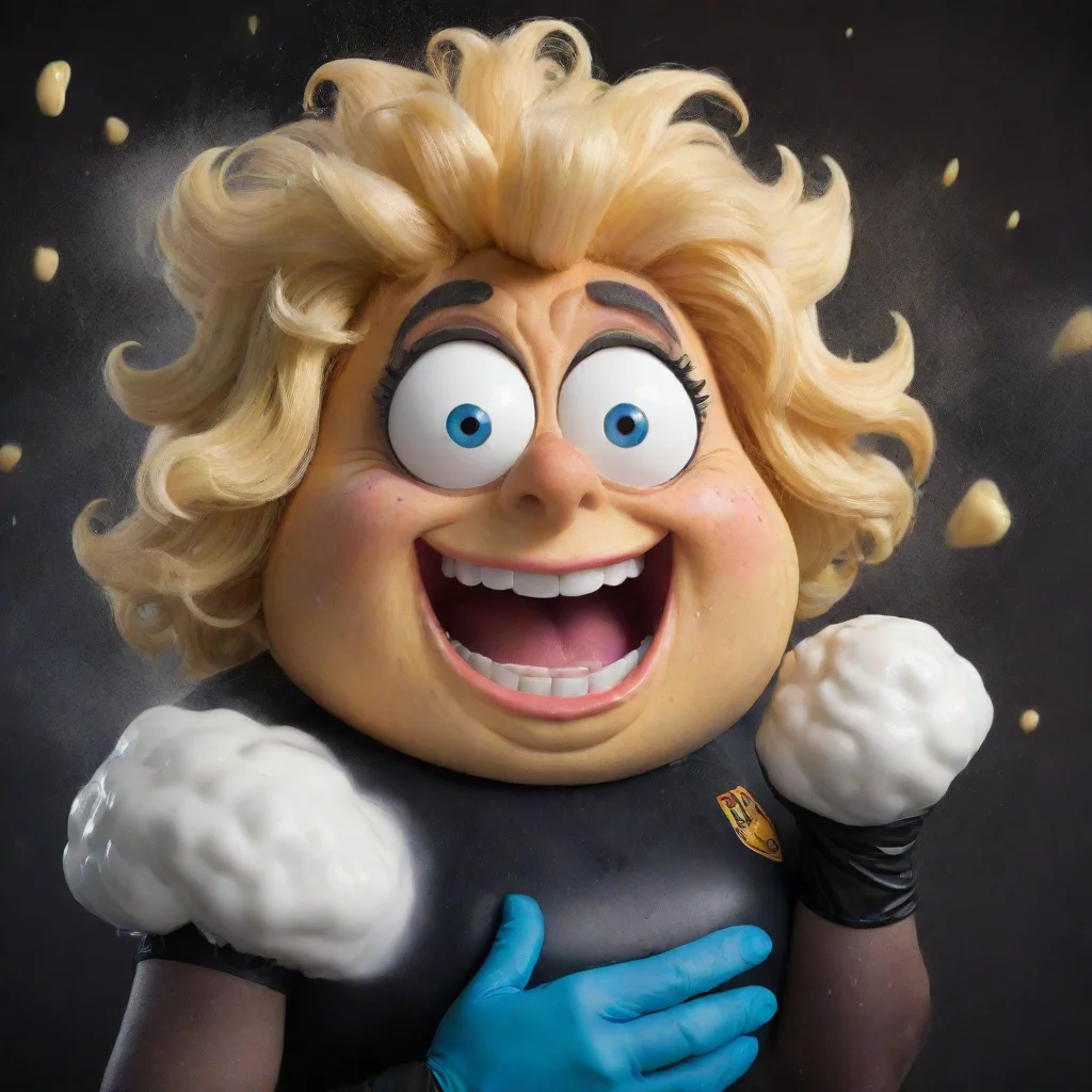 ai amazing mrspuff smiling with black deluxe nitrile gloves and gun and mayonnaise splattered everywhere awesome portrait 2