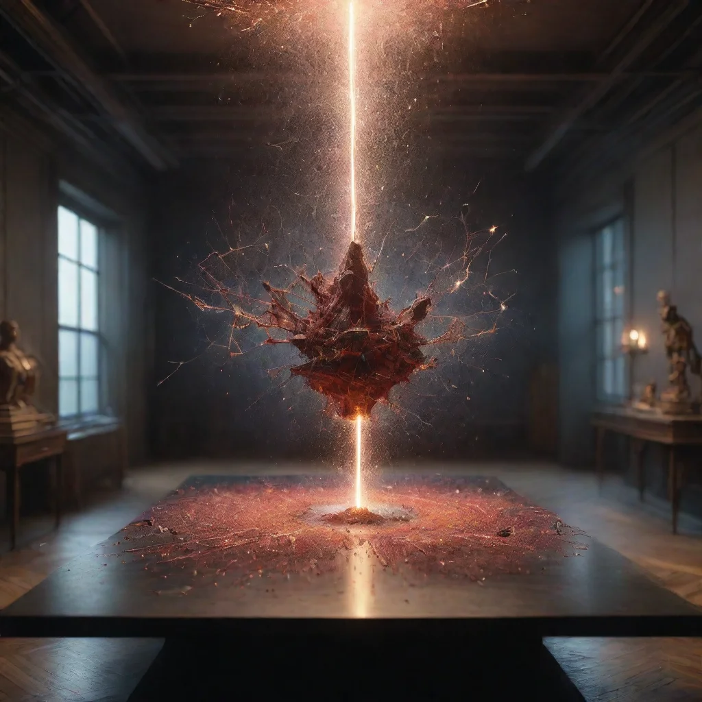 ai amazing museum artifactssuper detailed floating on the emptiness table surrounded by small sparks cinematic redshift ren