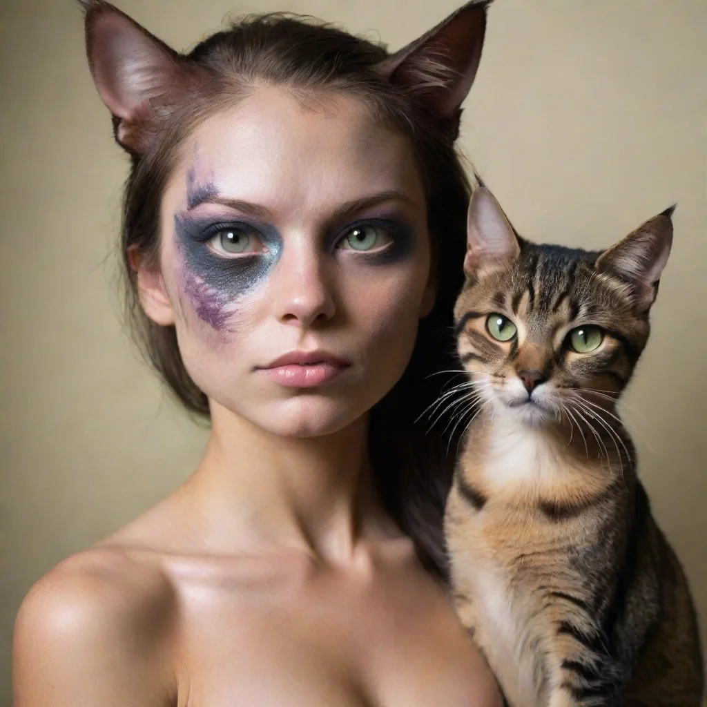 ai amazing mutated half cat half woman awesome portrait 2