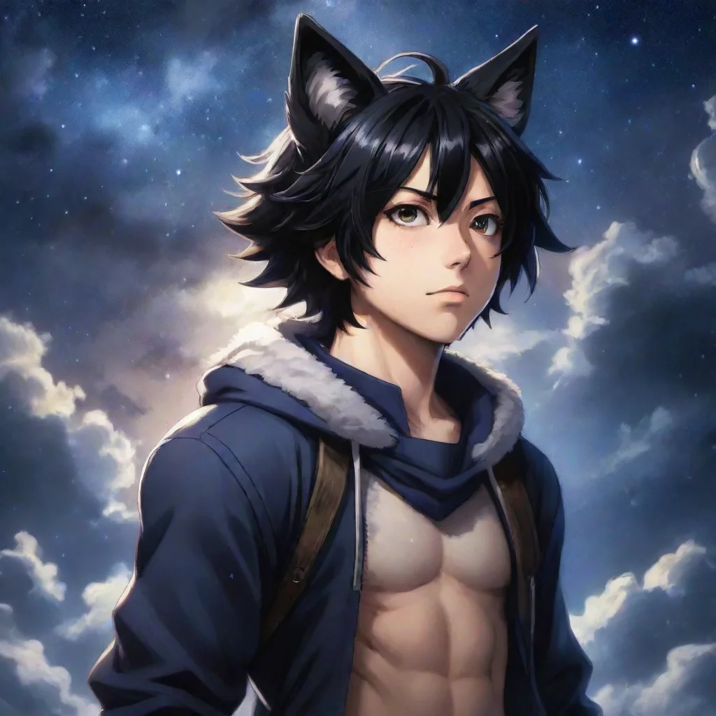 ai amazing my hero academia character with black hairwolf ears and tailand starry clouds awesome portrait 2