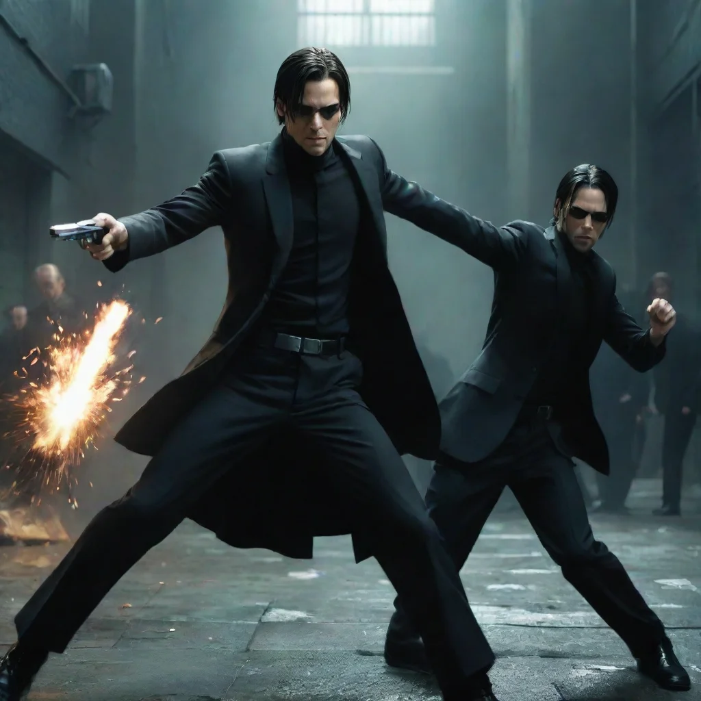 amazing neo from the matrix fighting john wick in hand to hand combatanime styleawesome portrait 2