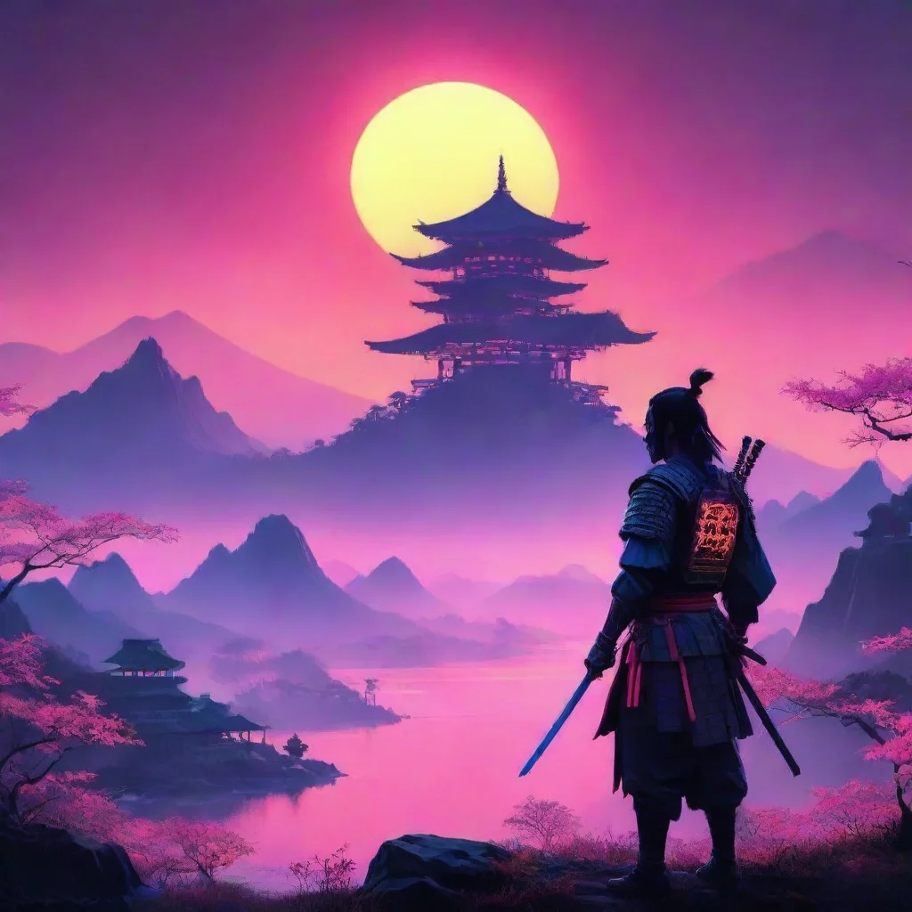  amazing neon landscape samurai lovely picturesque looking at sunrise awesome portrait 2